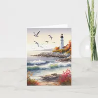 Serene Fall Watercolor Coastal Seascape Blank Note Card