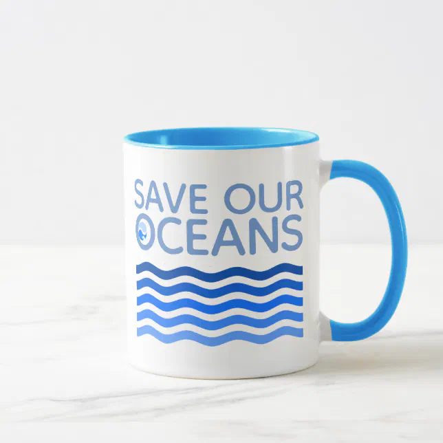 Save Our Oceans Blue Stylized Earth Waves Mug