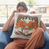 Tiger Lily Vintage Style with Green Pattern Back  Throw Pillow