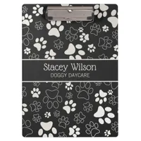 White And Charcoal Paw Print Pattern Clipboard