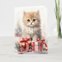 Cute White and Orange Kitten Christmas Greeting Card