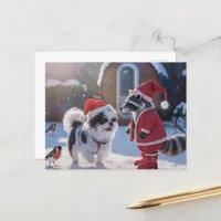 Raccoon and a Dog Festive Christmas Postcard