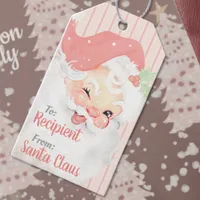 Blush Pink Vintage Winking Santa Claus Christmas Gift Tags