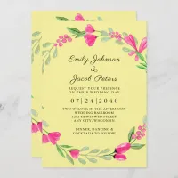 Pink Floral Greenery Spring Yellow Elegant Wedding Announcement