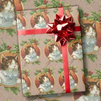 Vintage Christmas Cat Retro Holiday Wrapping Paper