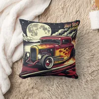 Dynamic hot rod cruising under a full moon glow throw pillow