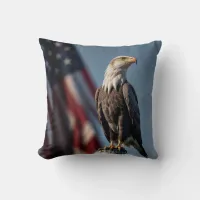 Eagle and American Flag Throw Pillow