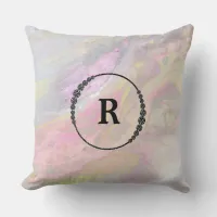 *~* Mongram Blue Iridescent Abrstract Marble Throw Pillow