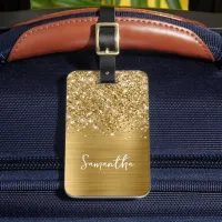 Glittery Gold Glam Script Name Luggage Tag