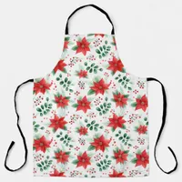 Minimalist Botanical Pattern Watercolor Poinsettia Apron