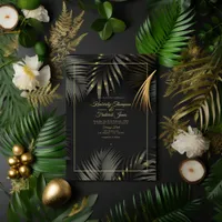 Black and Gold Tropical Wedding Invitation