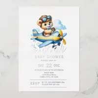 Flying Teddy Bear Baby Shower Foil Invitation