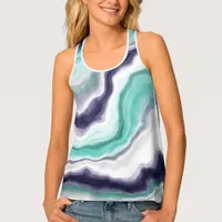 Turquoise, Blue and White Marble Swirls   Tank Top