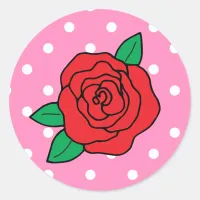 Engagement Romantic Red Roses and Spots on Pink Classic Round Sticker