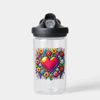 Heart in Flowers Pixel Art Personalized  Water Bottle