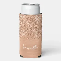 Glittery Peach Glam Script Name Seltzer Can Cooler