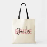 Personalized Pink Bride Typography Tote Bag