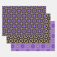 Purple Yellow and Black Mosaic Geometric Patterns Wrapping Paper Sheets