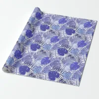 Tropical Palms Blue White Jungle Print Wrapping Paper