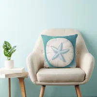 Teal Starfish and Sand Dollar Beachy  Throw Pillow