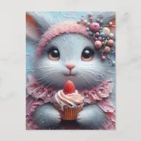 Adorable Bunny With a Strawberry Cupcake Postcard