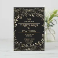 Golden Floral Black Elegant Save The Date