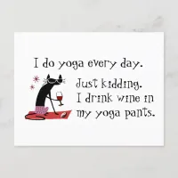 I Do Yoga Every Day Funny Wine Quote with Cat Postcard