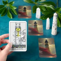 Lighthouse floating in the Sunset Clouds Tarot