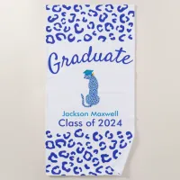 Graduation Blue Leopard Beach Towel