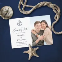 Nautical Anchor Monogram Navy Blue Wedding Photo Save The Date