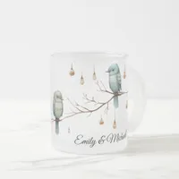 Rustic Woodland Love Birds Celebration Frosted Glass Coffee Mug