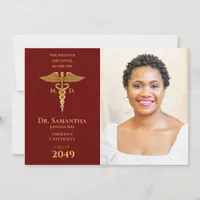 Medical Doctor MD RN Nurse Graduation RED Photo Invitation