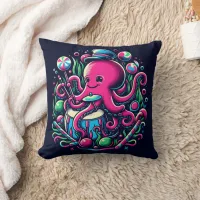 Colorful Octopus Playing Drums With Lollipops Throw Pillow