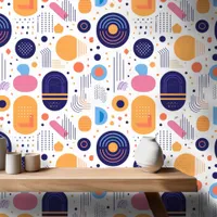 Retro Geometric Abstract Pat#7 Indigo ID1067 Wallpaper