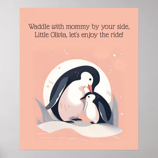 Waddle with Mommy | Penguin | Animal Nursery Art Poster