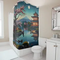 Tranquil Reflections Blossoms on the Pond bathroom Shower Curtain