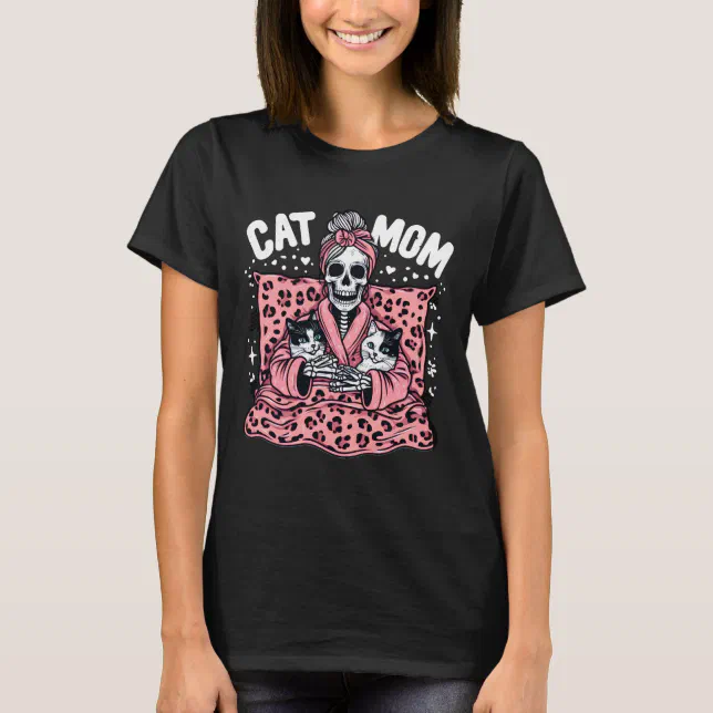 Cute Simple Cat Lover Mom Design Womens Black  T-Shirt