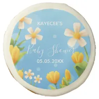 Personalized Yellow & White Floral Baby Shower Sugar Cookie