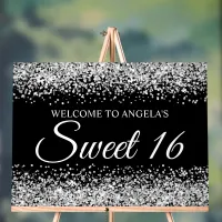 Silver Glitter Black Sweet 16 Acrylic Sign