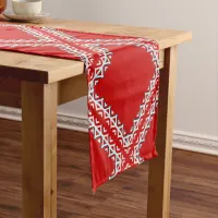 White Stylized Ethnic White Lace on Red Background Short Table Runner