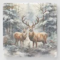 Reindeer in Winter Wonderland Stone Coaster