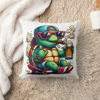 Relaxed turtle enjoying a backyard party vibe throw pillow