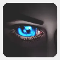 Scary Blue Eye Spooky Halloween Square Sticker