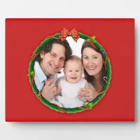 Christmas Wreath Add Your Photo & Red Background Plaque