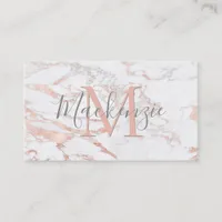 Elegant Copper Rose Gold Foil Marble Monogram Business Card