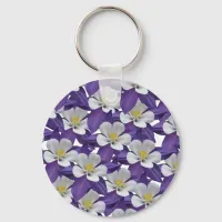 Columbine Purple and White Flowers Patten Keychain