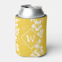 Hawaii Luau Party Hibiscus Flowers Monogram Can Cooler