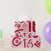 Sweet Sixteen Sparkle Word Cloud Red White ID265 Wrapping Paper