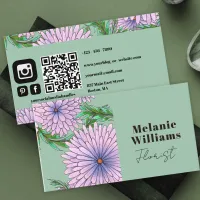 Large Purple Pink Flowers on Soft Green Florist Business Card