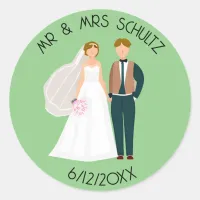 Personalized Mr and Mrs Bride and Groom Classic Round Sticker